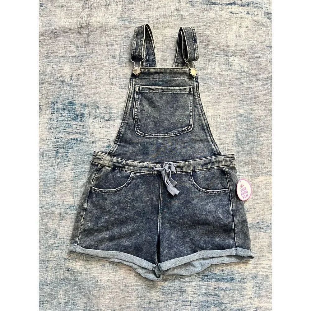 NWT! Justice Blue Acid Wash Shortalls Overall Shorts Girls Size 10